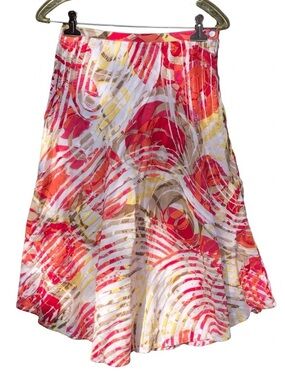 Chicos Abstract Midi Skirt 0 Small S 100% Cotton Lined ALine Boho Summer Resort